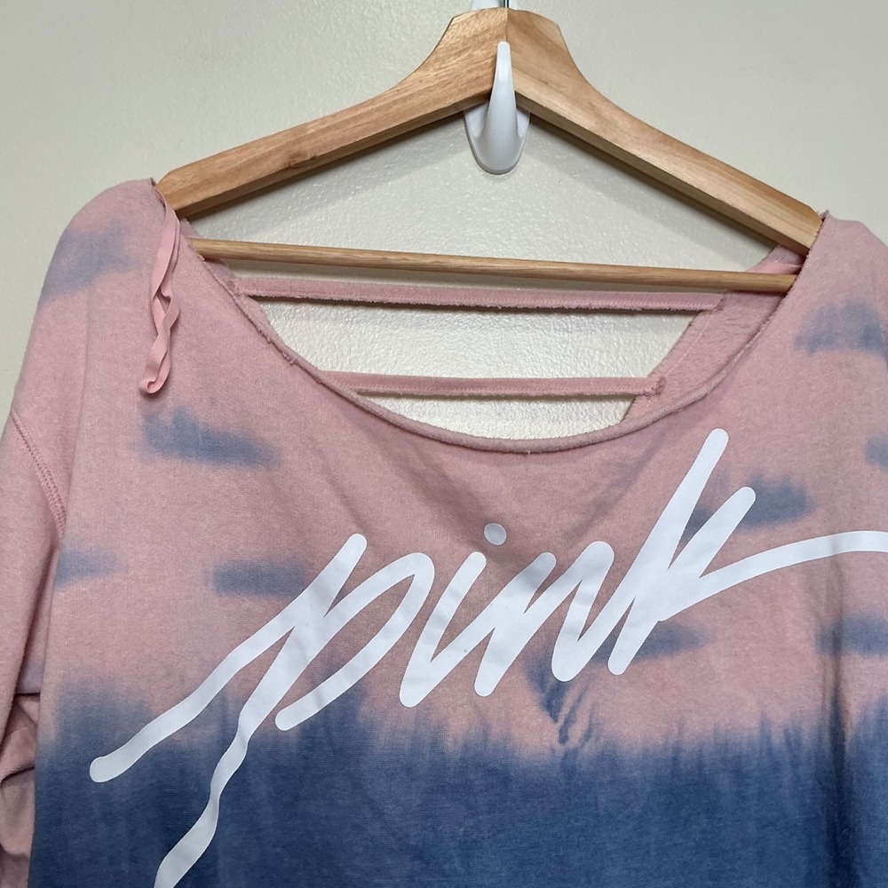 Victoria's Secret PINK Fleece Sweatshirt Womens Small Crop Tie Dye Strappy Y2K - Picture 5 of 8